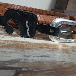 Leegin Leather Chevron Belt, Brown Silver Buckle, Sz 54